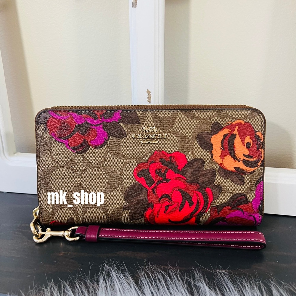 COACH Jumbo Flower Signature Zip Wristlet Wallet - Picture 2 of 14